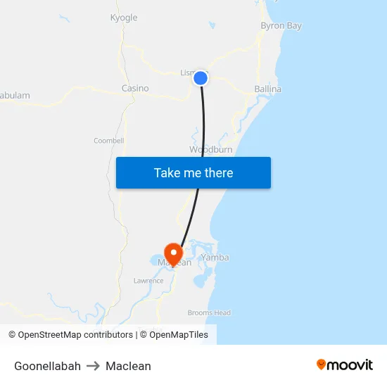 Goonellabah to Maclean map