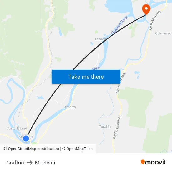 Grafton to Maclean map