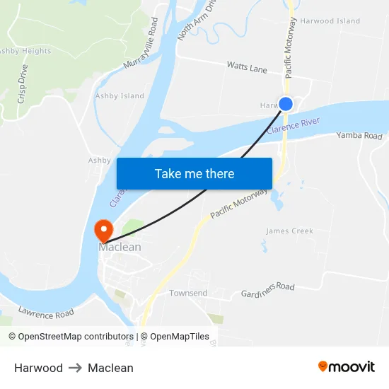 Harwood to Maclean map