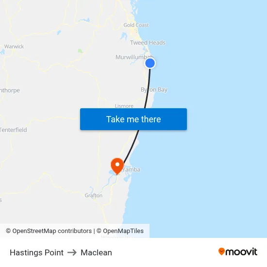 Hastings Point to Maclean map