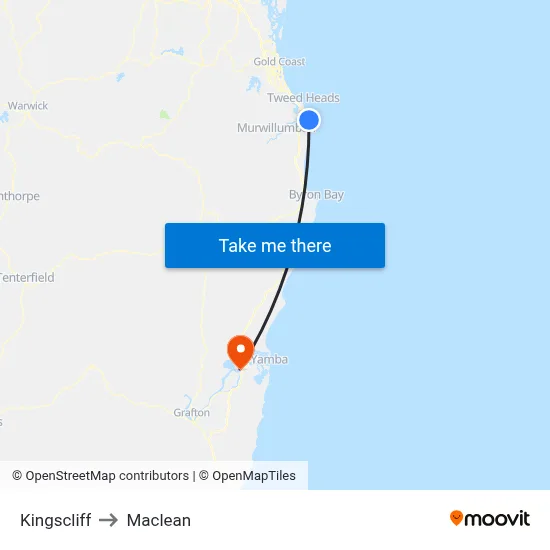 Kingscliff to Maclean map
