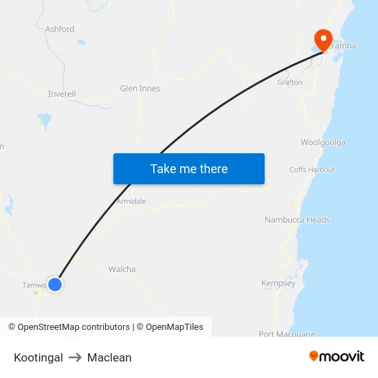 Kootingal to Maclean map