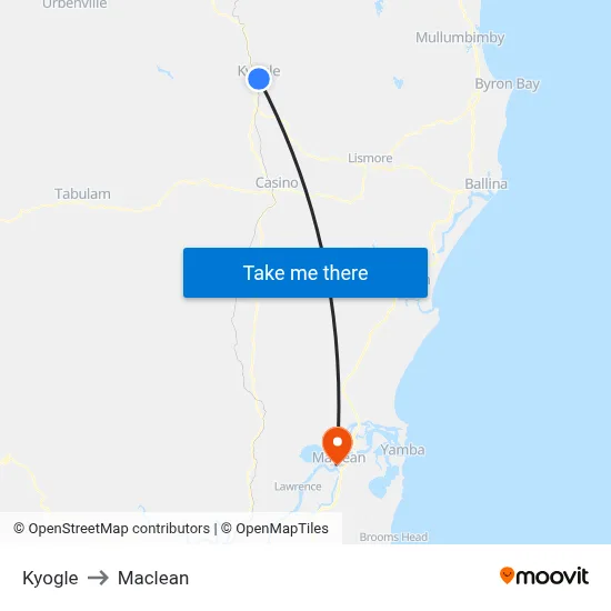 Kyogle to Maclean map