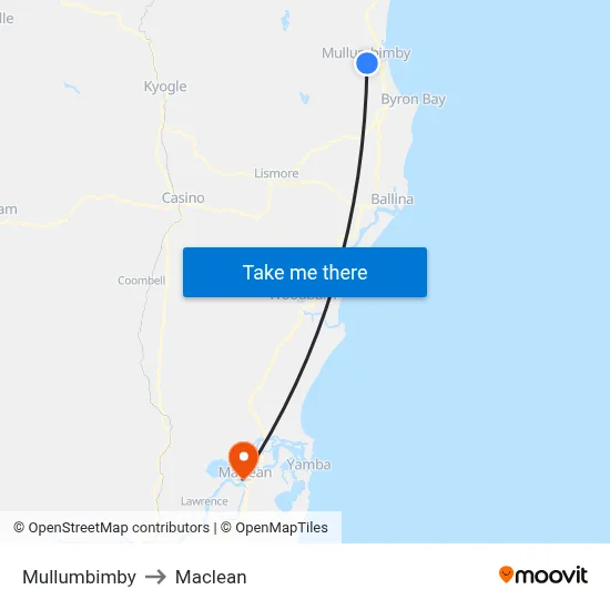 Mullumbimby to Maclean map