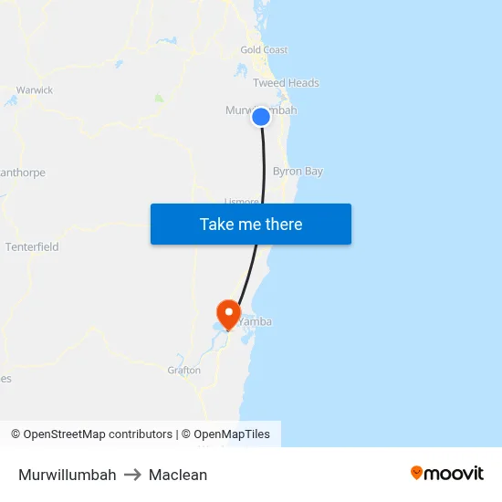 Murwillumbah to Maclean map