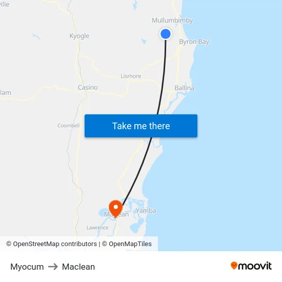 Myocum to Maclean map