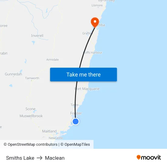 Smiths Lake to Maclean map