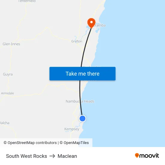 South West Rocks to Maclean map