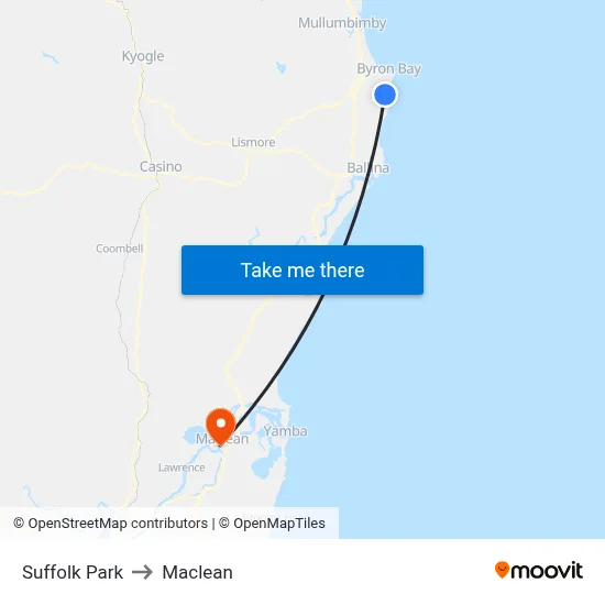 Suffolk Park to Maclean map