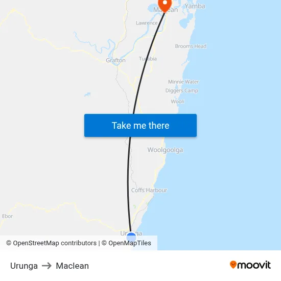Urunga to Maclean map