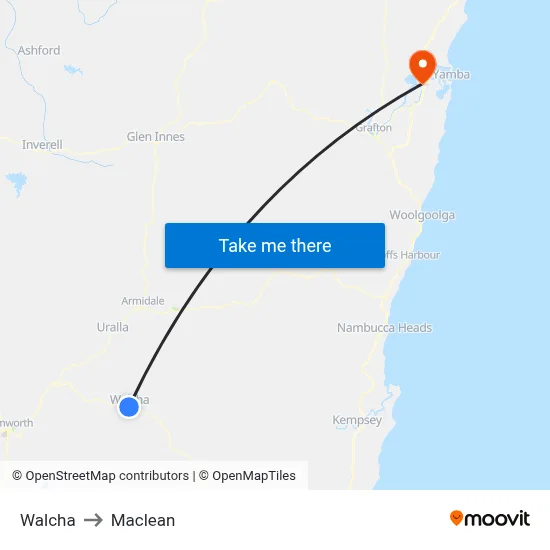 Walcha to Maclean map