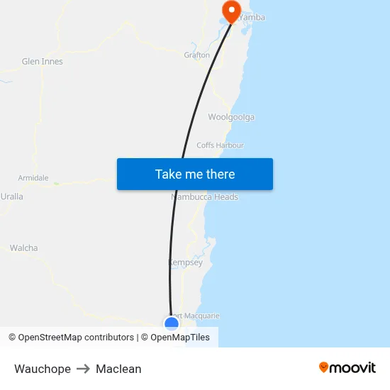 Wauchope to Maclean map