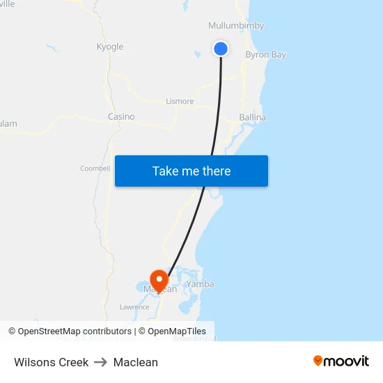 Wilsons Creek to Maclean map