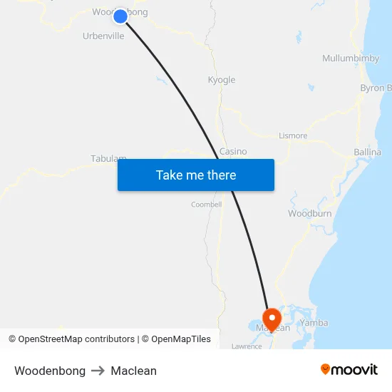 Woodenbong to Maclean map