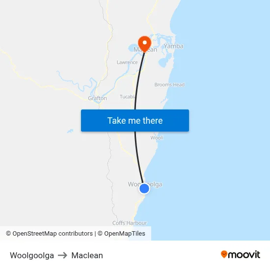 Woolgoolga to Maclean map