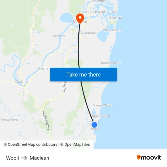 Wooli to Maclean map