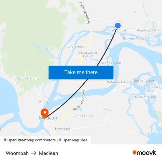 Woombah to Maclean map