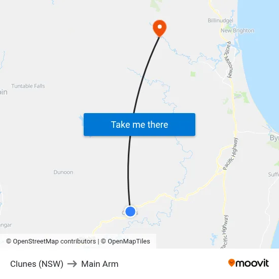 Clunes (NSW) to Main Arm map