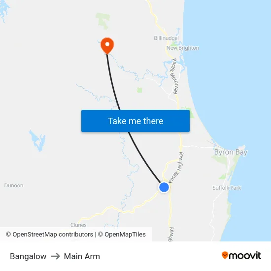 Bangalow to Main Arm map