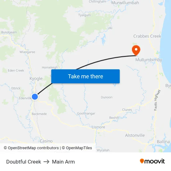Doubtful Creek to Main Arm map