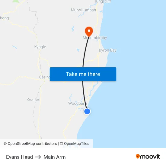 Evans Head to Main Arm map