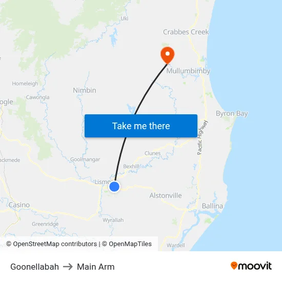 Goonellabah to Main Arm map