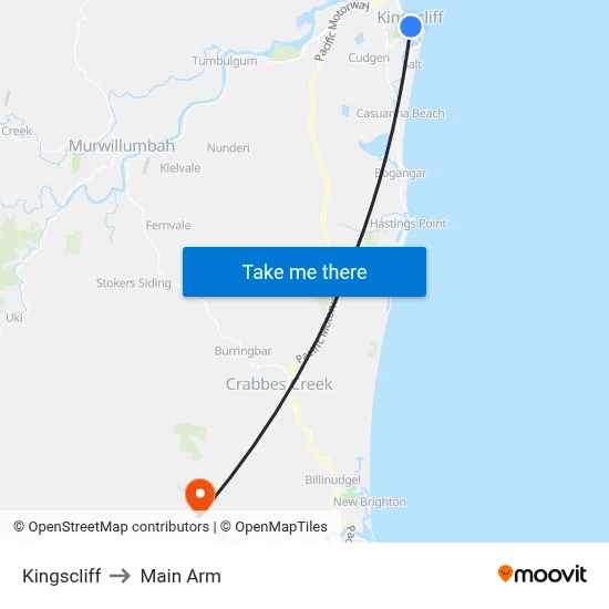 Kingscliff to Main Arm map