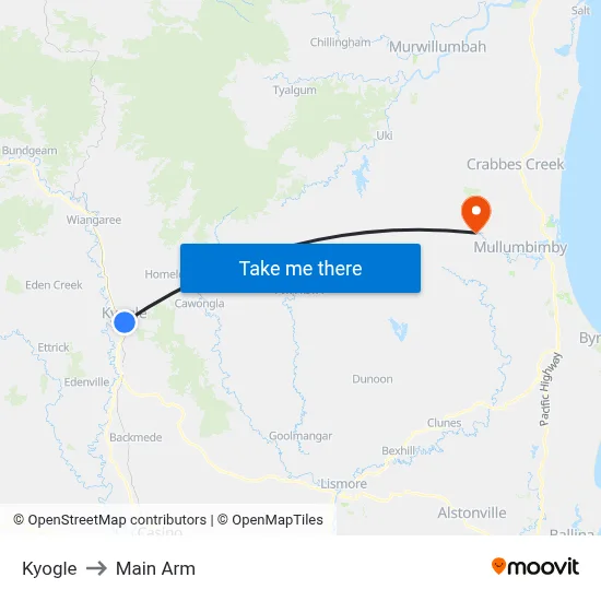 Kyogle to Main Arm map