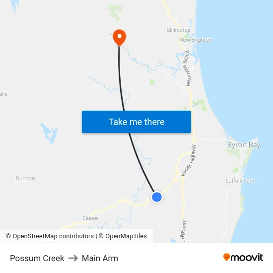Possum Creek to Main Arm map