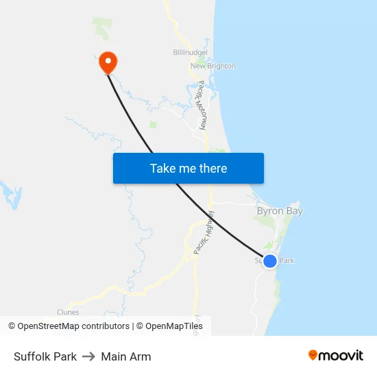 Suffolk Park to Main Arm map