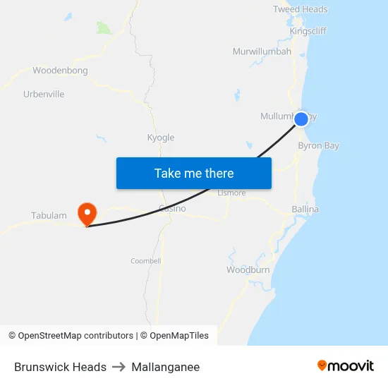 Brunswick Heads to Mallanganee map
