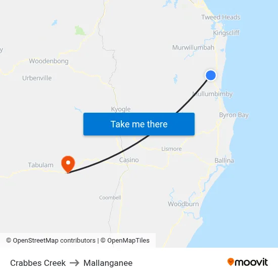 Crabbes Creek to Mallanganee map