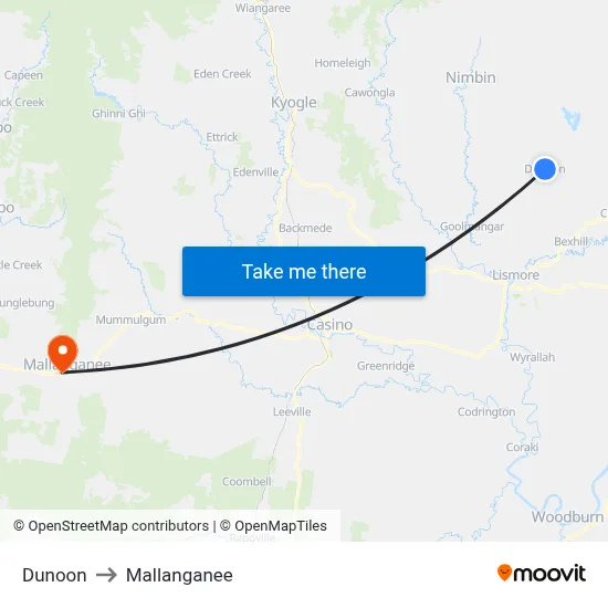 Dunoon to Mallanganee map