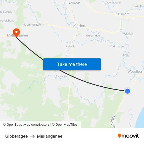 Gibberagee to Mallanganee map