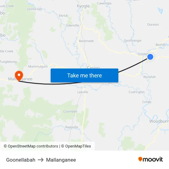 Goonellabah to Mallanganee map