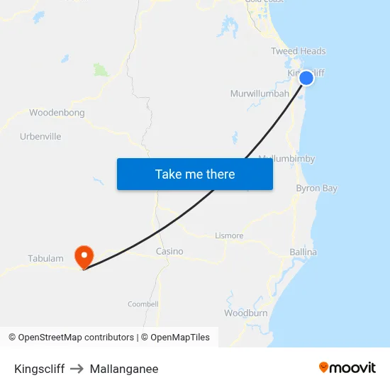 Kingscliff to Mallanganee map
