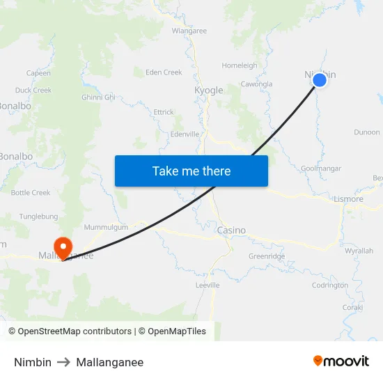 Nimbin to Mallanganee map