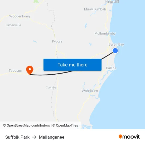 Suffolk Park to Mallanganee map