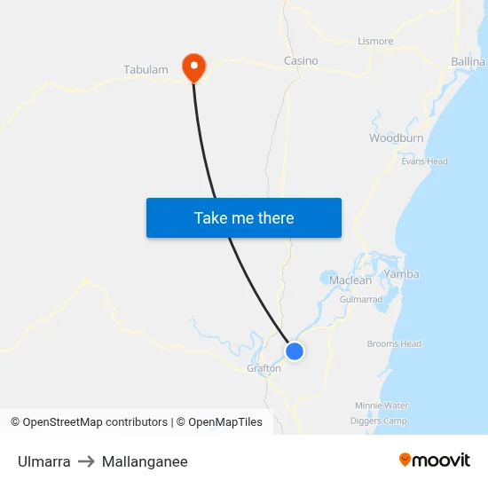 Ulmarra to Mallanganee map