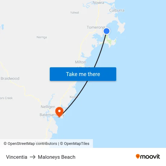 Vincentia to Maloneys Beach map