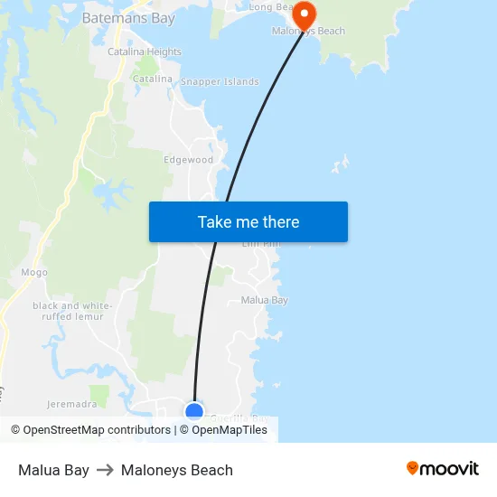 Malua Bay to Maloneys Beach map