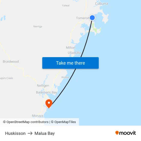 Huskisson to Malua Bay map