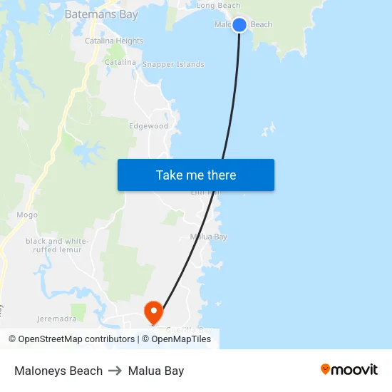 Maloneys Beach to Malua Bay map