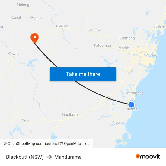 Blackbutt (NSW) to Mandurama map