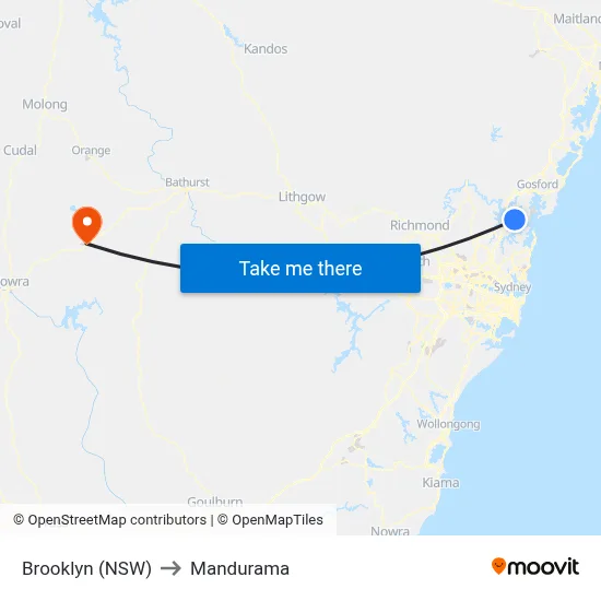 Brooklyn (NSW) to Mandurama map