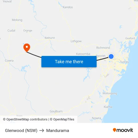 Glenwood (NSW) to Mandurama map