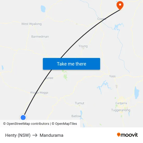 Henty (NSW) to Mandurama map