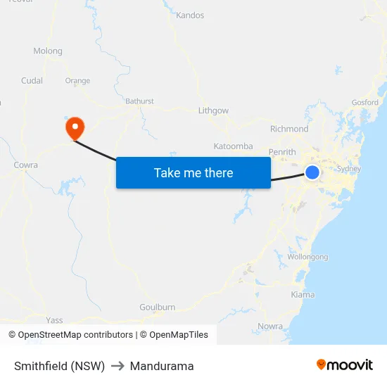 Smithfield (NSW) to Mandurama map