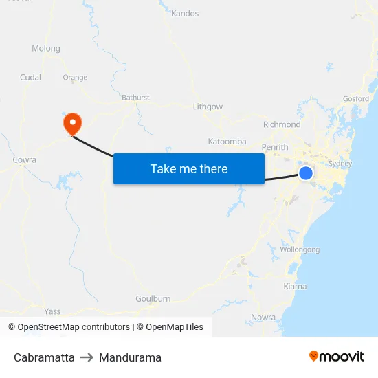Cabramatta to Mandurama map