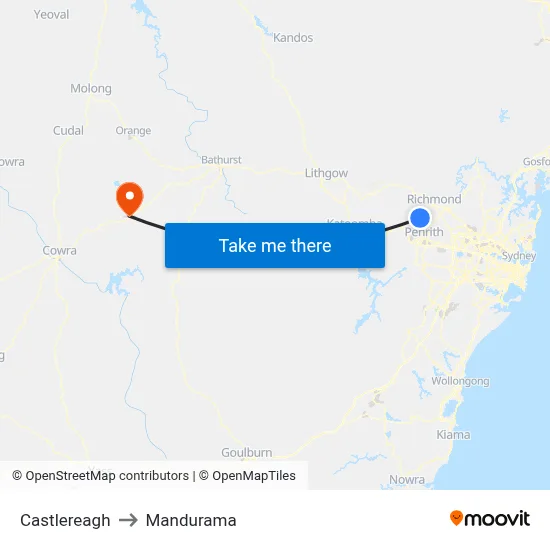 Castlereagh to Mandurama map